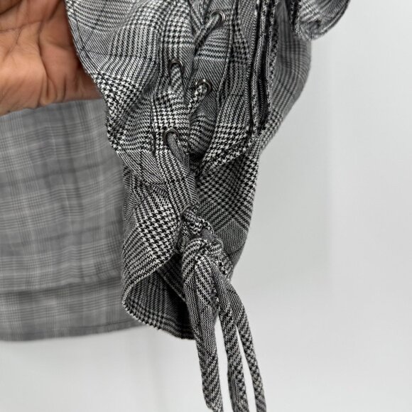 Petersyn Gray Checkered Long Sleeve Blouse With Ruffled Sleeves Size S - Picture 10 of 14